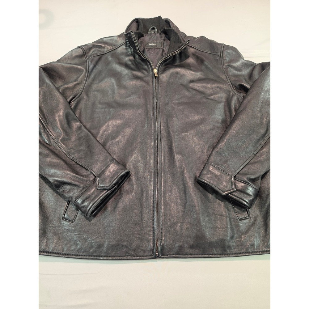 Alfani Mens Genuine Leather Jacket Black Full Zip Rib Knit Collar XXL RN55798